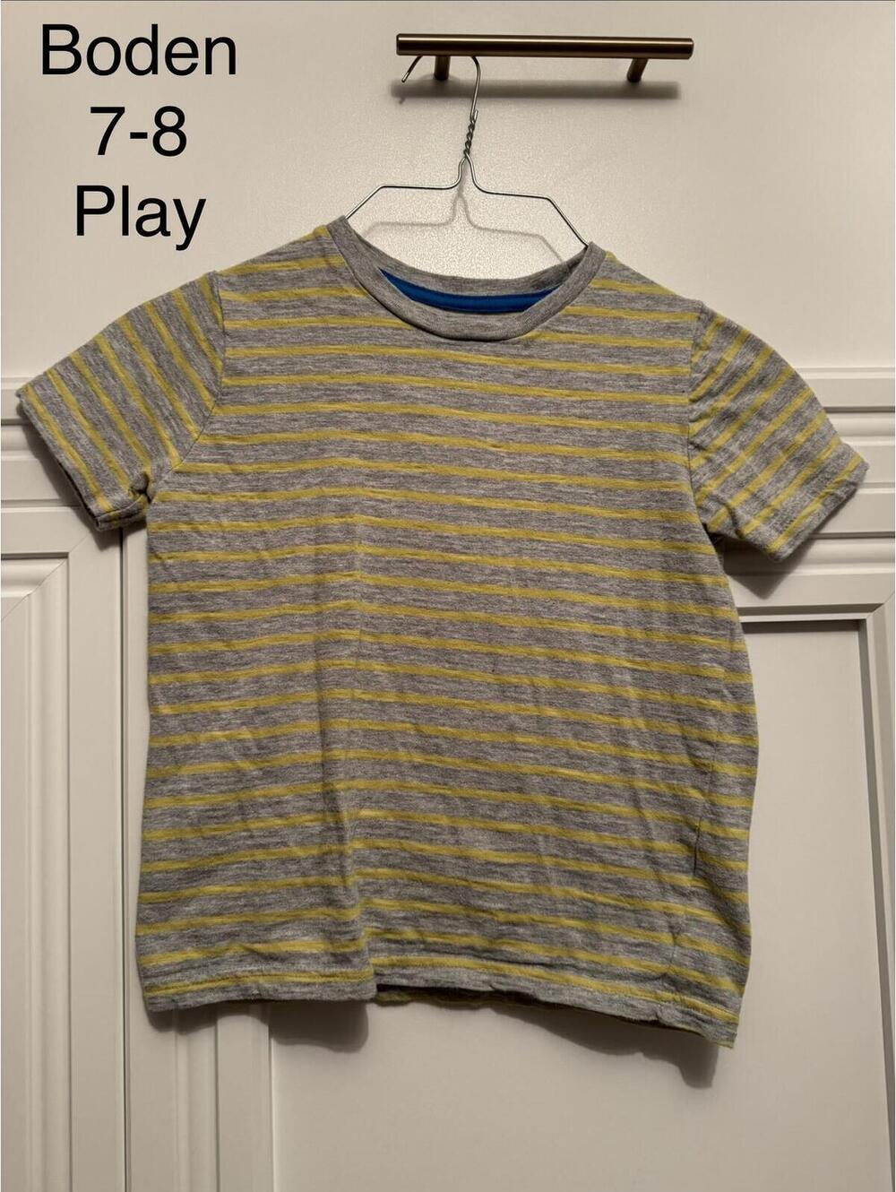 Boden Yellow Boys' Striped T-Shirt Size 7-8